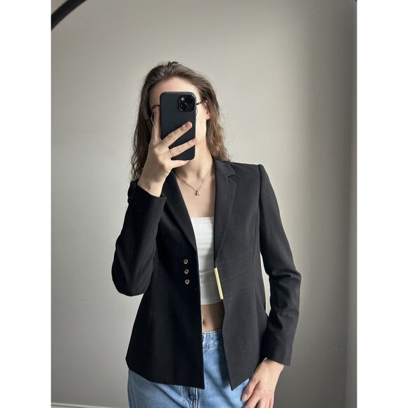 Black Sleek & Chic Blazer with Gold Detail Size 2 – Tailored Timeless Jacket Qui - Picture 6 of 7